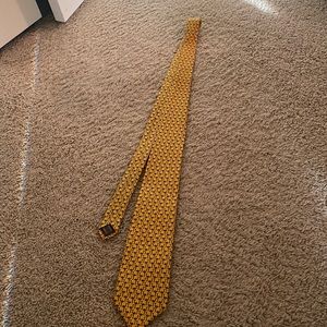 Vintage yellow and blue silk tie with bird pattern